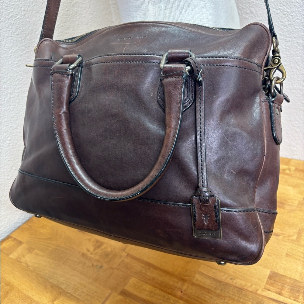 Frye Logan Zip Work Bag in Dark Brown Leather - Picture 10 of 14